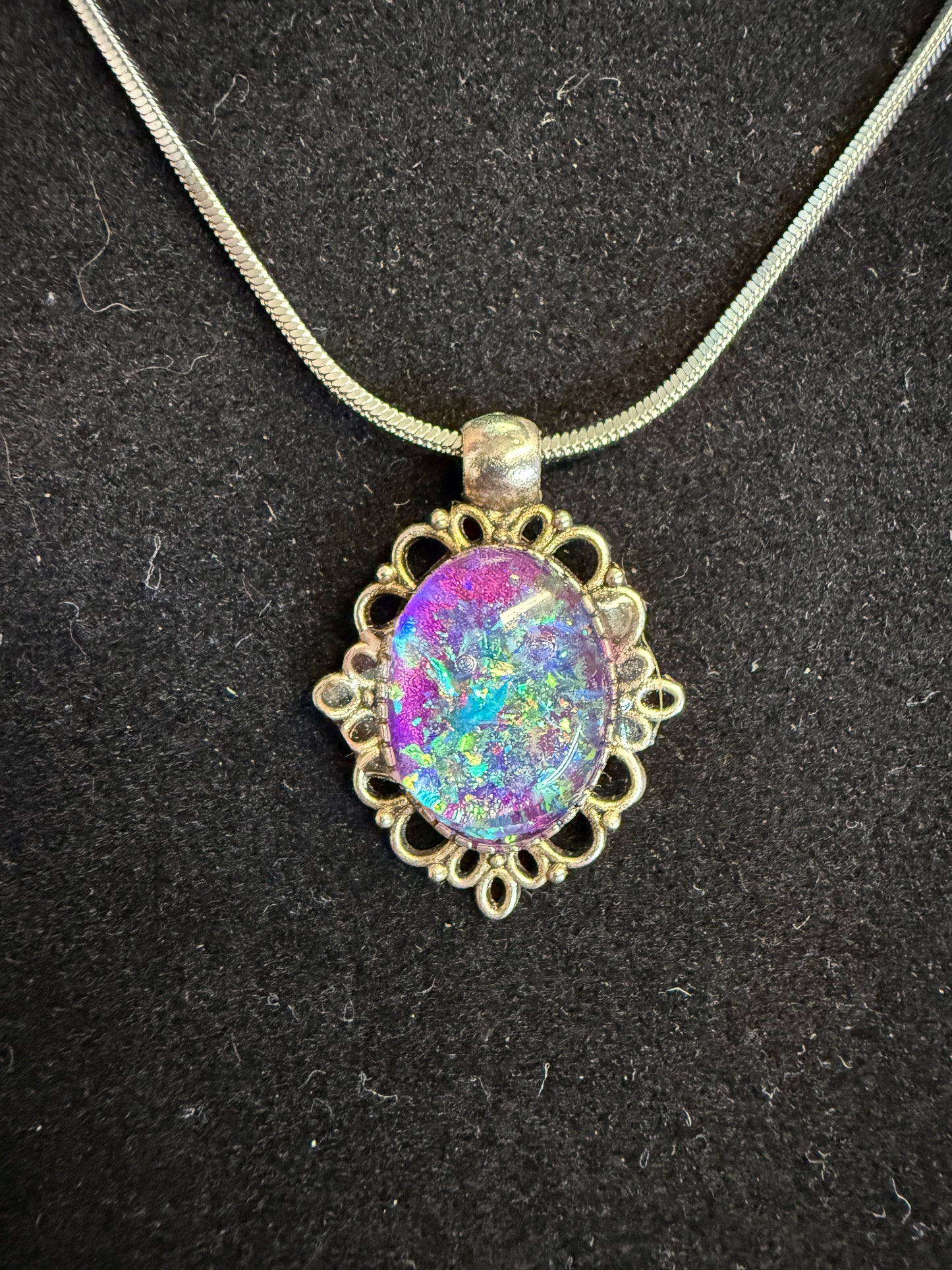 Faux Opal Pendant & Stainless Steel Necklace